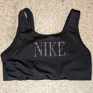Nike sports bra black iridescent logo purple back